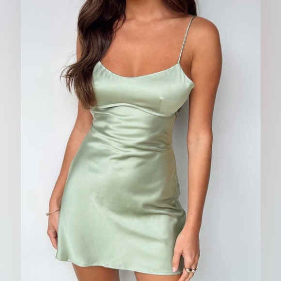 Princess Polly Clemence Mini Dress Sage Size 4 - Picture 7 of 10